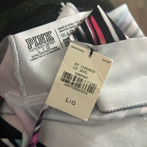 Victoria’s Secret Pink Extra Low Rise thong panty logo on waist multicolor large - Picture 8 of 10